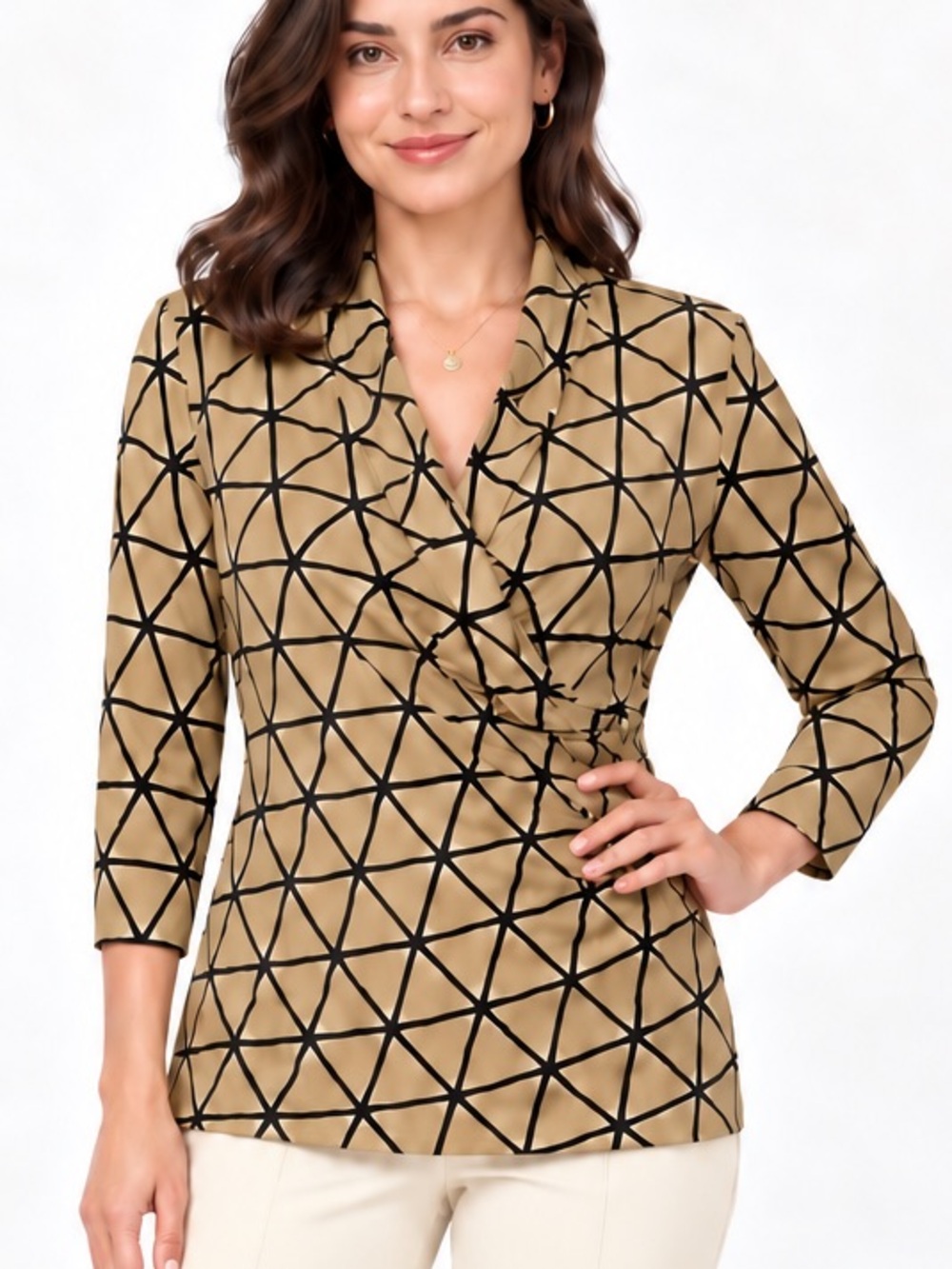 J.McLaughlin for Dillard’s LARGE Catalina Cloth Geometric Wrap Top Travel Office